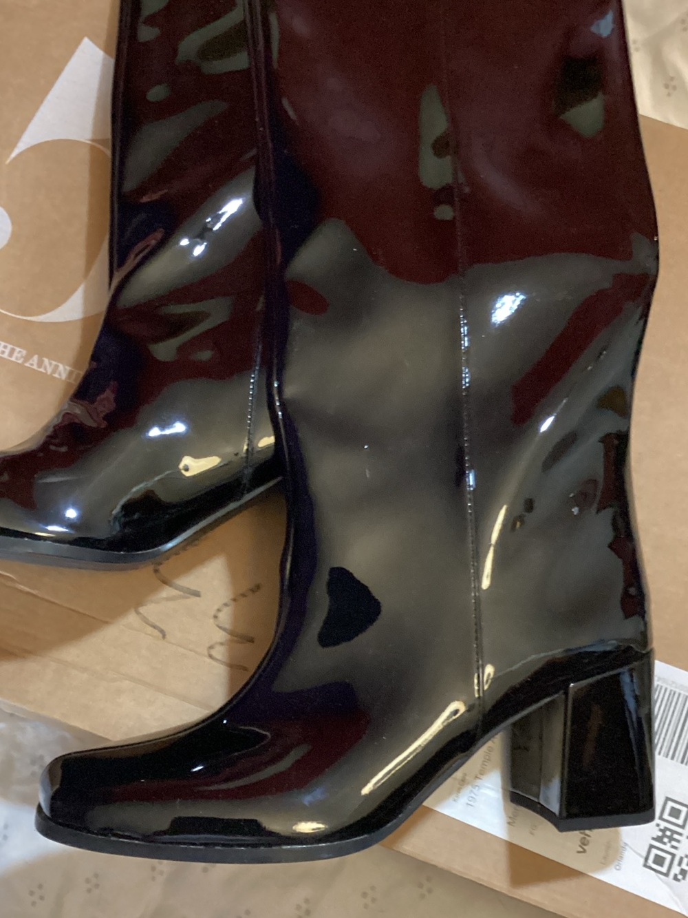 Zara Women's Glossy Black Patent Block Heel Boots